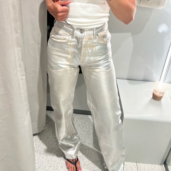 Zara silver metallic jeans size 36 (4) - Picture 2 of 12